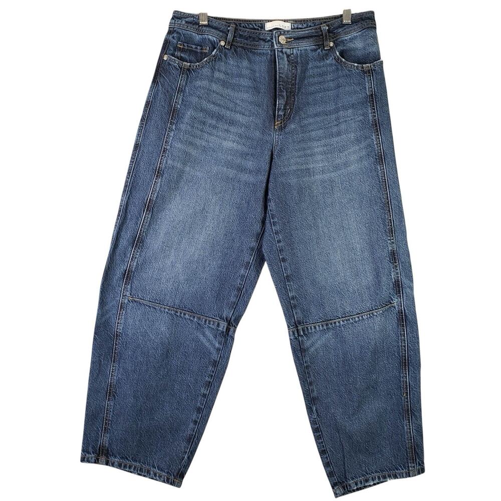 Loft The Barrel Jeans Dark Wash Size 10 / 30 High Rise Denim Lightweight - Picture 3 of 9